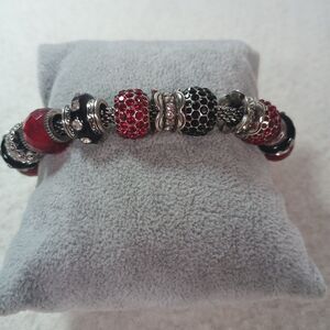 European Style Charm Bracelet Valentine Glass Beads Red Black Silver